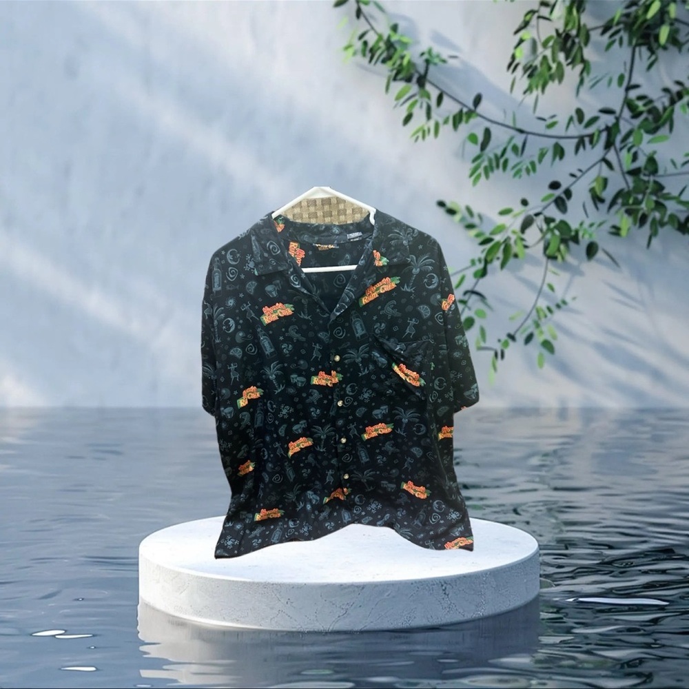 Kahlua Black Hawaiian Shirt with Orange Floral Pattern size L